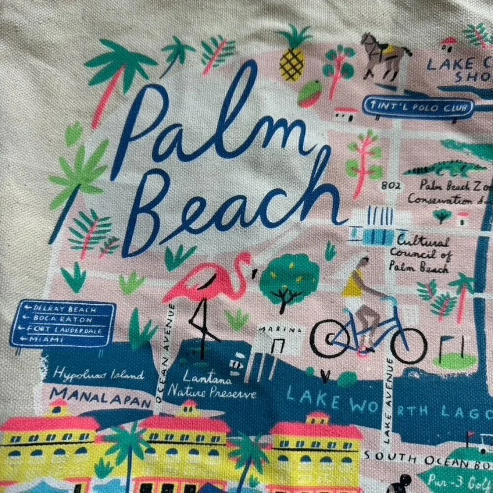 EAU Palm Beach Resort Canvas Tote Beach Bag Map Libby VanderPloeg preppy